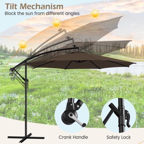 Costway 10FT Patio Solar-Lighted 112 LED Cantilever Offset Umbrella Crank Tilt Outdoor