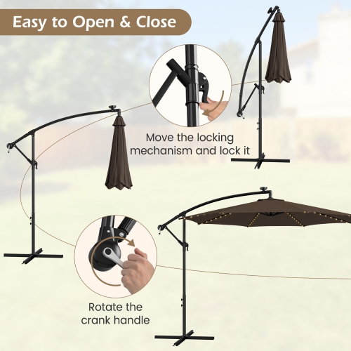 Costway 10FT Patio Solar-Lighted 112 LED Cantilever Offset Umbrella Crank Tilt Outdoor