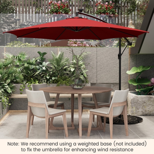Costway 10FT Patio Solar-Lighted 112 LED Cantilever Offset Umbrella Crank Tilt Outdoor