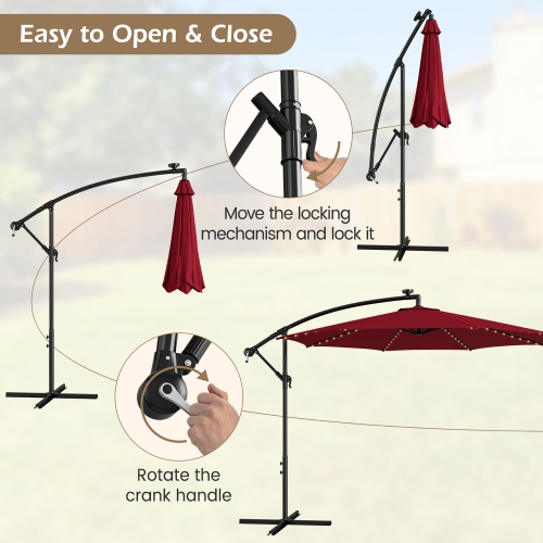 Costway 10FT Patio Solar-Lighted 112 LED Cantilever Offset Umbrella Crank Tilt Outdoor