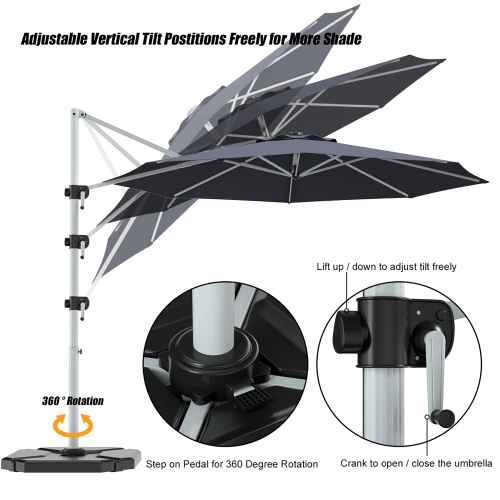 Costway 11' Patio Cantilever Offset Umbrella 360 degrees Rotation Aluminum Tilt