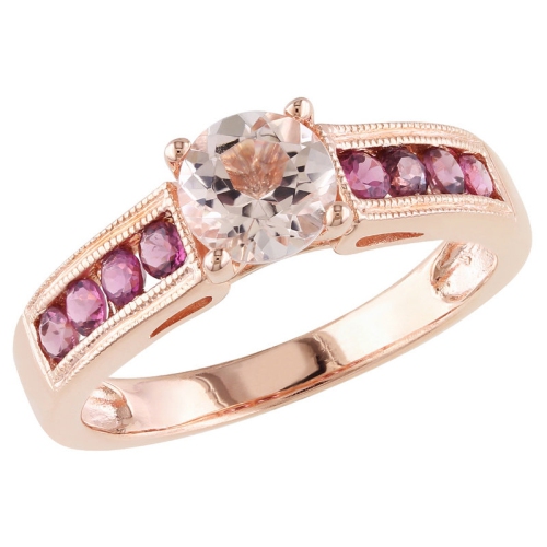 Bague en argent sterling plaqué rose avec tourmaline rose et morganite 1,17&nbsp;carat