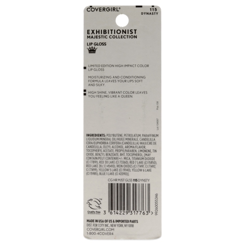 Exhibitionist Majestic Collection Lip Gloss - 115 Dynasty by CoverGirl for Women - 0.12 oz Lip Gloss