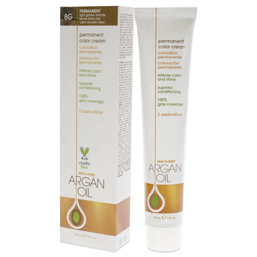 Crème de coloration permanente à l'huile d'argan - 8G blond clair doré par One n Only pour unisexe - 3 oz de couleur de cheveux