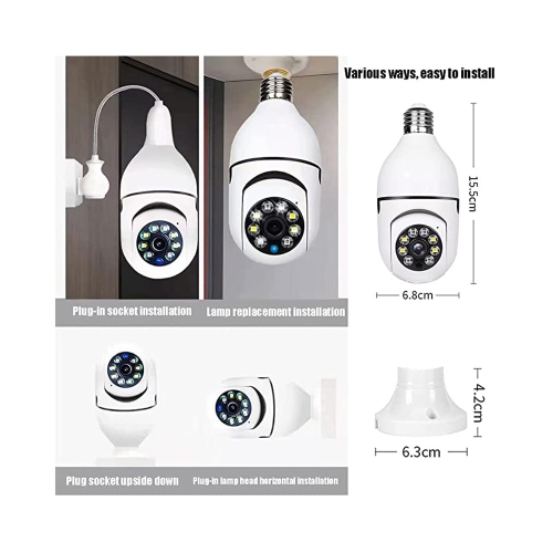 axGear Caméra de sécurité à ampoule Caméra WiFi panoramique à domicile avec suivi automatique