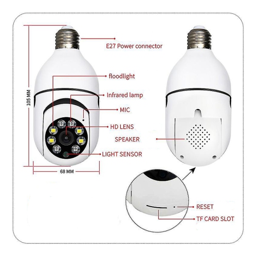 axGear Caméra de sécurité à ampoule Caméra WiFi panoramique à domicile avec suivi automatique