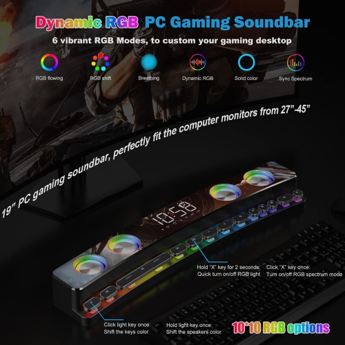 axGear Computer Speakers Desktop FM RGB PC Gaming Speaker Soundbar with Bluetooth