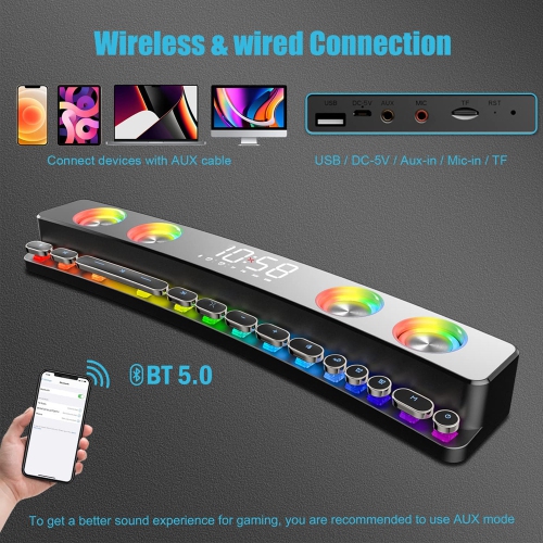 axGear Computer Speakers Desktop FM RGB PC Gaming Speaker Soundbar with Bluetooth