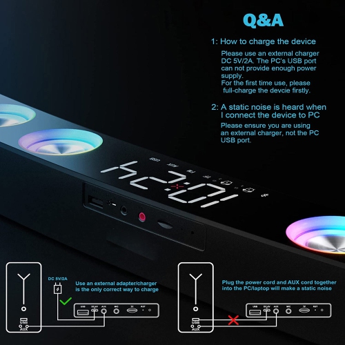 axGear Computer Speakers Desktop FM RGB PC Gaming Speaker Soundbar with Bluetooth