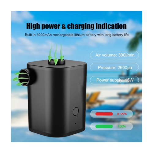 axGear Wireless Portable Air Pump for Inflatable Rechargeable Air Mattress Pump with 5 Nozzles Black