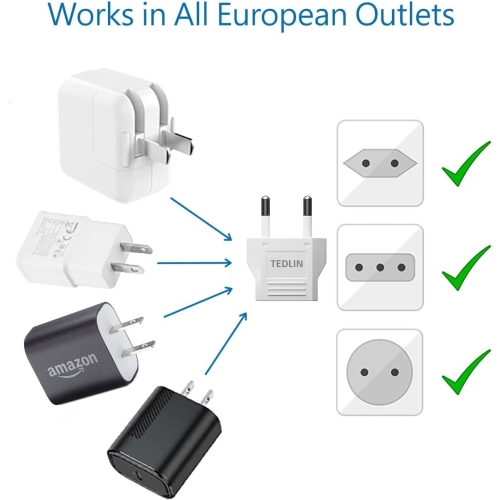 6 Pack of TEDLIN US/CA to European Plug Adapter Travel Power Plug Universal Power Jack Wall Plug Converter Input USA/Canada to Europe/Asia Socket -