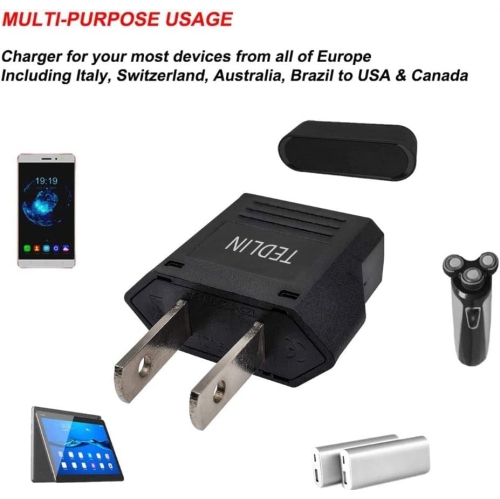 Lot de 6 adaptateurs de prise européenne vers US/CA - Prise d'alimentation universelle - Convertisseur d'entrée européen/Asie vers les USA/Canada