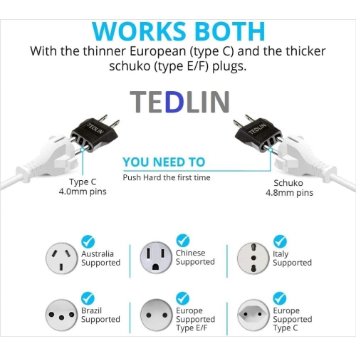 Lot de 6 adaptateurs de prise européenne vers US/CA - Prise d'alimentation universelle - Convertisseur d'entrée européen/Asie vers les USA/Canada