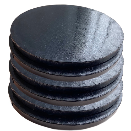 Tambour de gâteau rond à bord lisse noir – 12 po x ½ po – Paquet de 6