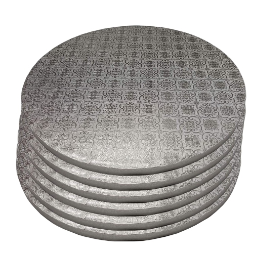 Baril à gâteau rond à bord lisse argenté – 8 po x ½ po d'épaisseur – paq. 6