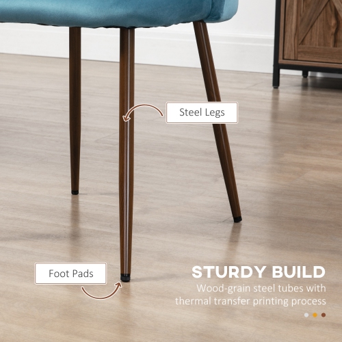 HOMCOM Dining Chairs Set of 4, Modern Kitchen Chairs with Velvet-touch Upholstery, Curved Back and Wood-grain Steel Legs, Accent Chairs for Living