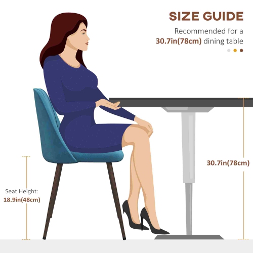 HOMCOM Dining Chairs Set of 4, Modern Kitchen Chairs with Velvet-touch Upholstery, Curved Back and Wood-grain Steel Legs, Accent Chairs for Living