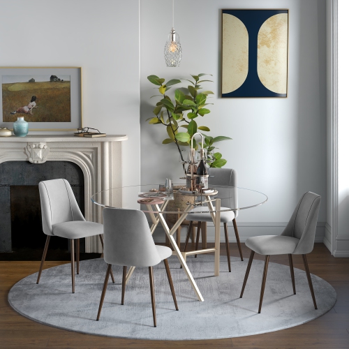 HOMCOM Dining Chairs Set of 4, Modern Kitchen Chairs with Velvet-touch Upholstery, Curved Back and Wood-grain Steel Legs, Accent Chairs for Living