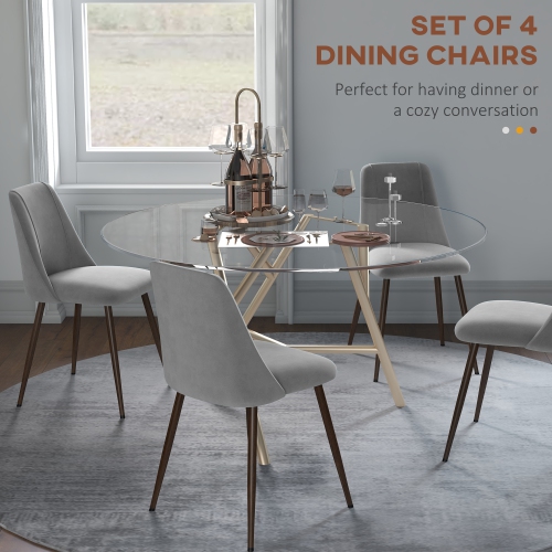 HOMCOM Dining Chairs Set of 4, Modern Kitchen Chairs with Velvet-touch Upholstery, Curved Back and Wood-grain Steel Legs, Accent Chairs for Living