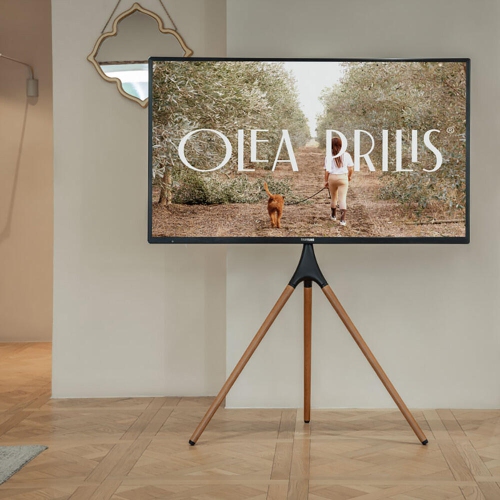 Easel Studio Floor TV Stand for Most 45"-65" Flat Panel TVs, Mobile TV Cart Shelf with Swivel and Tripod Base up to 70.4lbs Max VESA 600x400