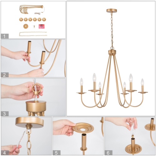 Modern Dining Room Chandelier 6-Light Gold Chandelier Traditional Chandelier for Kitchen Island