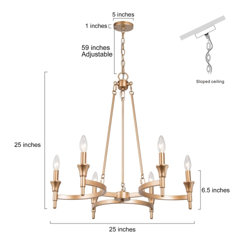 Uolfin 6-Light Matte Gold with Classic Candle Style Modern/Contemporary Chandelier