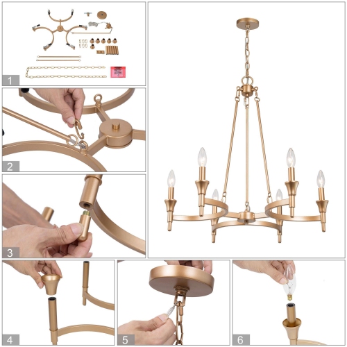 Uolfin 6-Light Matte Gold with Classic Candle Style Modern/Contemporary Chandelier
