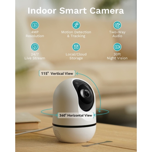 Caméra de surveillance intérieure 4&nbsp;Mpx de WUUK, caméra panoramique/inclinable à 360° pour interphone de surveillance, caméra de sécurité Wi-Fi