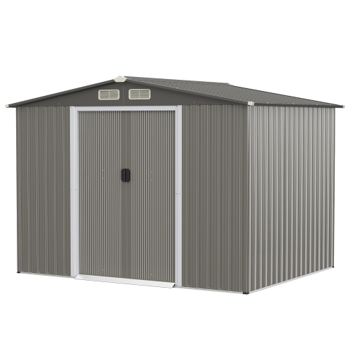 COSTWAY  8'x6' Outdoor Storage Shed Galvanized Steel Tool House Organizer for Garden Yard