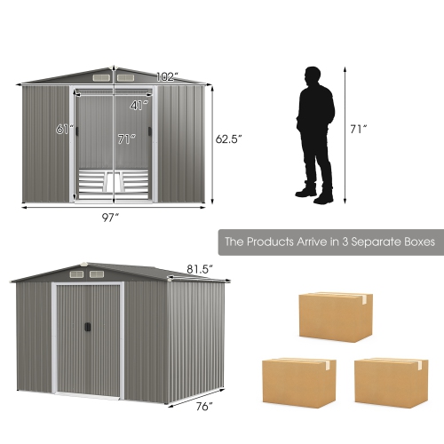 Costway 8'x6' Outdoor Storage Shed Galvanized Steel Tool House Organizer for Garden Yard