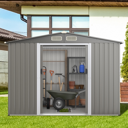 Costway 8'x6' Outdoor Storage Shed Galvanized Steel Tool House Organizer for Garden Yard