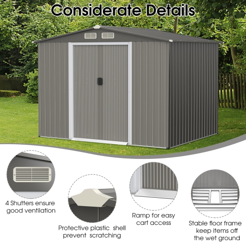 Costway 8'x6' Outdoor Storage Shed Galvanized Steel Tool House Organizer for Garden Yard