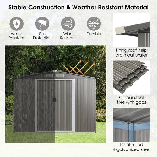 Costway 8'x6' Outdoor Storage Shed Galvanized Steel Tool House Organizer for Garden Yard