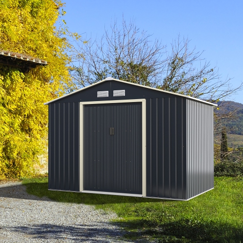 COSTWAY  9' X 6' Metal Storage Shed for Garden And Tools W/sliding Double Lockable Doors