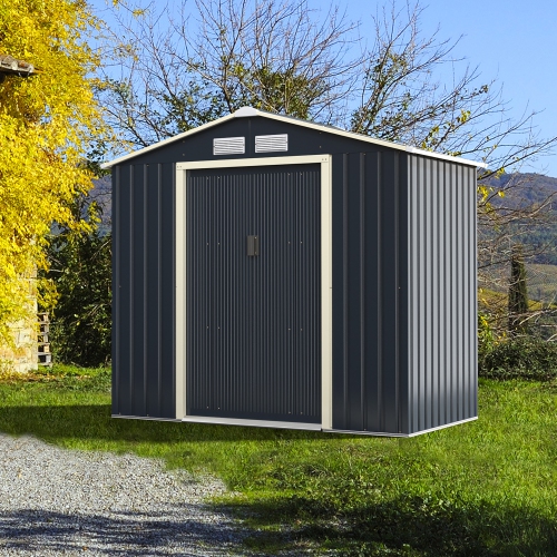 Costway 7' x 4' Metal Storage Shed for Garden and Tools w/Sliding Double Lockable Doors