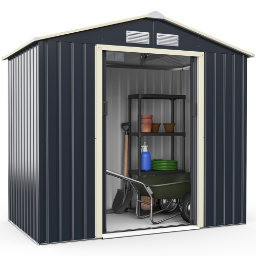 Costway 7' x 4' Metal Storage Shed for Garden and Tools w/Sliding Double Lockable Doors