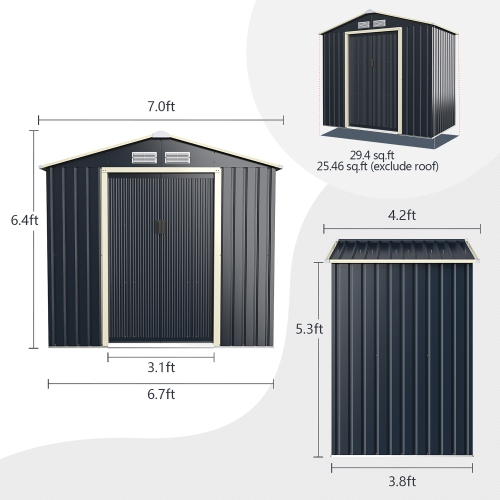 Costway 7' x 4' Metal Storage Shed for Garden and Tools w/Sliding Double Lockable Doors