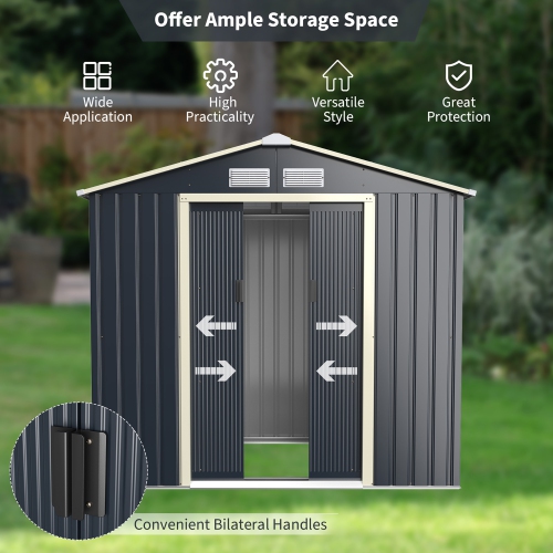 Costway 7' x 4' Metal Storage Shed for Garden and Tools w/Sliding Double Lockable Doors