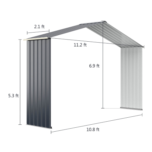Costway Outdoor Storage Shed Extension Kit for 11.2 ft Shed Width Grey