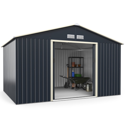 Costway 11' x 8' Metal Storage Shed for Garden and Tools w/Sliding Double Lockable Doors