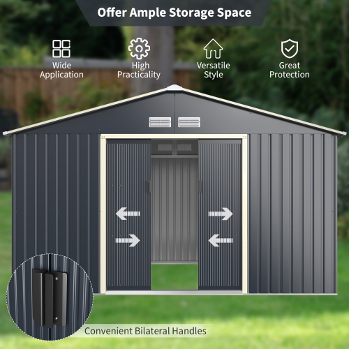 Costway 11' x 8' Metal Storage Shed for Garden and Tools w/Sliding Double Lockable Doors