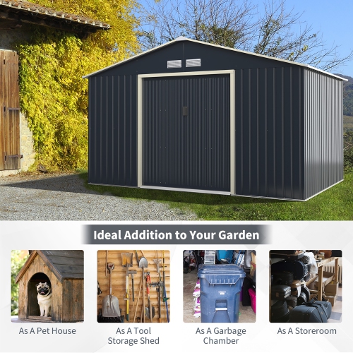 Costway 11' x 8' Metal Storage Shed for Garden and Tools w/Sliding Double Lockable Doors