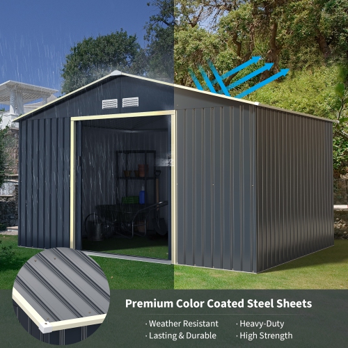 Costway 11' x 8' Metal Storage Shed for Garden and Tools w/Sliding Double Lockable Doors