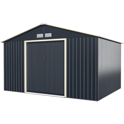 Costway 11' x 8' Metal Storage Shed for Garden and Tools w/Sliding Double Lockable Doors