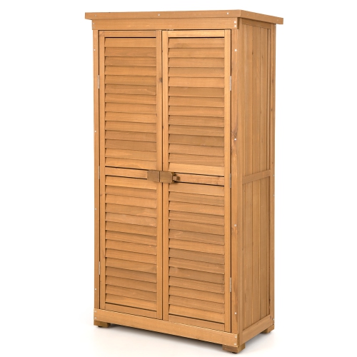 COSTWAY  Outdoor Fir Wood Storage Shed Garden Tool Cabinet Locker Tall Vertical Organizer