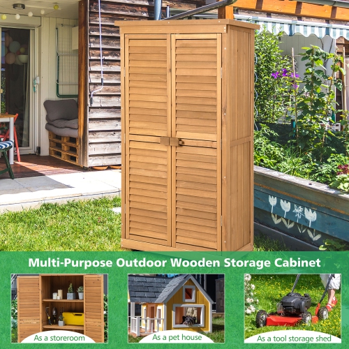Costway Outdoor Fir Wood Storage Shed Garden Tool Cabinet Locker Tall Vertical Organizer