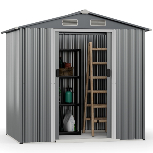 COSTWAY  6 X 4 Ft Outdoor Storage Shed Galvanized Steel Shed With Lockable Sliding Doors