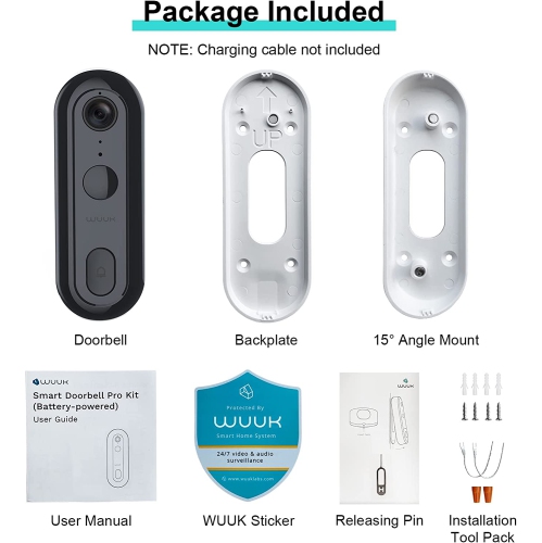Sonnette avec caméra supplémentaire WUUK, sonnette vidéo 2K, aucun abonnement, sans fil ou avec fil, détection humaine et de mouvement, compatible