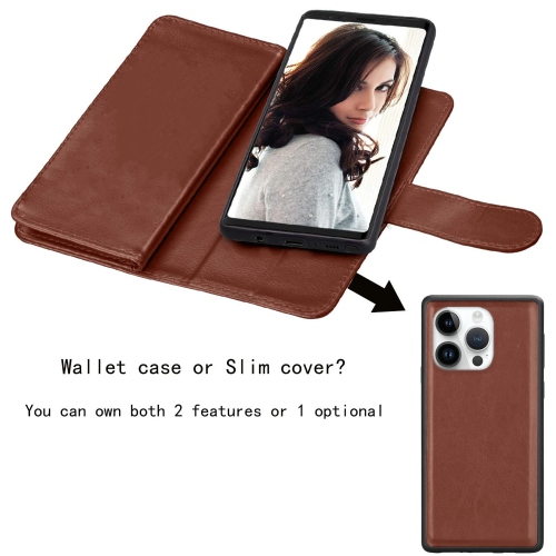 XCRS Apple iPhone 14 Pro Max Wallet Pouch Case, detachable magnet phone cover, Store 9 cards, PU Leather Flip Cover with Kickstand Magnetic Closure