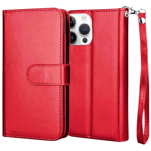 XCRS Apple iPhone 14 Pro Max Wallet Pouch Case, detachable magnet phone cover, Store 9 cards, PU Leather Flip Cover with Kickstand Magnetic Closure